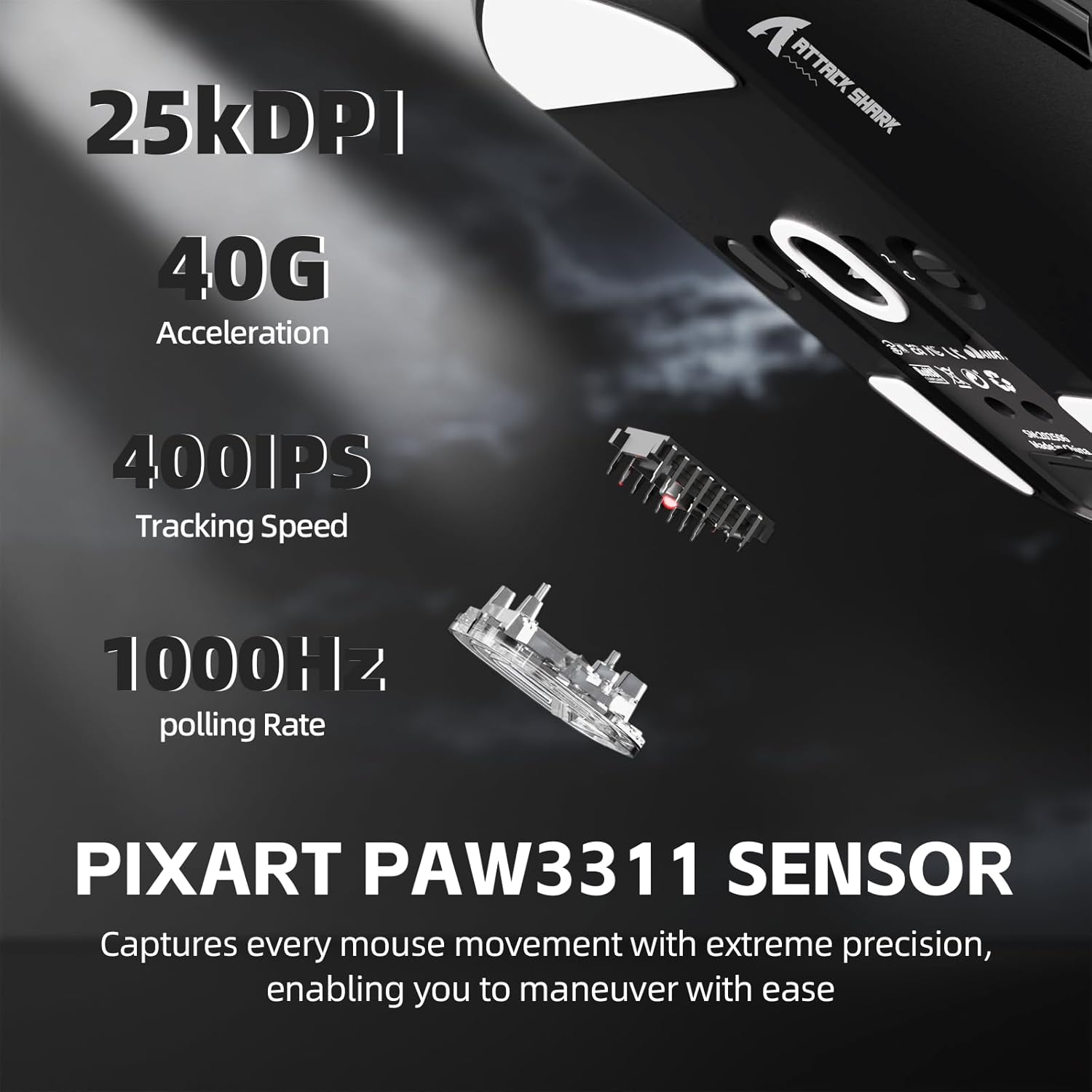 ATTACK SHARK G3PRO Tri-mode Wireless Gaming Mouse with RGB charge Dock Black - موس قيمنق