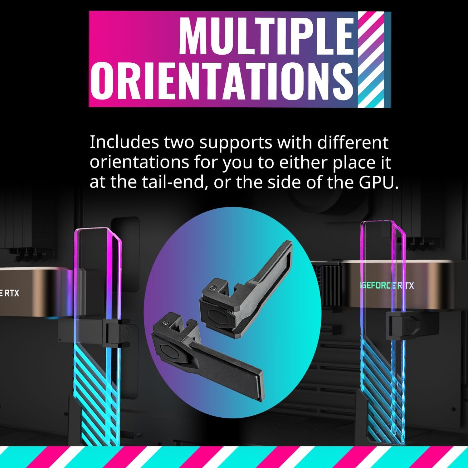 Cooler Master ARGB GPU Support Bracket, Edge-Lit ARGB Tempered Glass, Multiple Orientations - حامل كرت شاشة