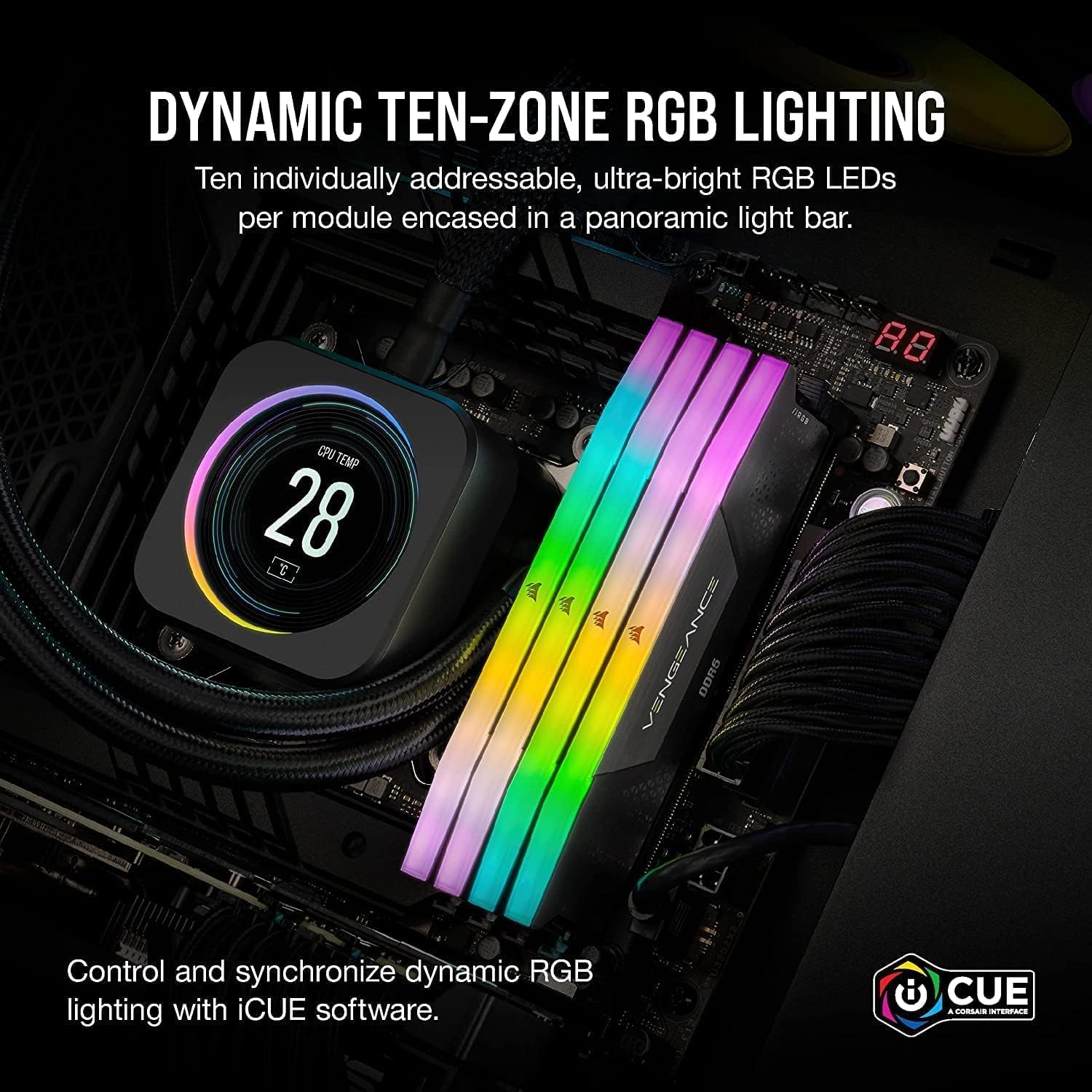 CORSAIR Vengence RGB DDR5 RAM 32GB (2x16GB) 6000MHz CL36-44-44-96 1.35V Intel XMP 3.0 Computer Memory – Black - رامات