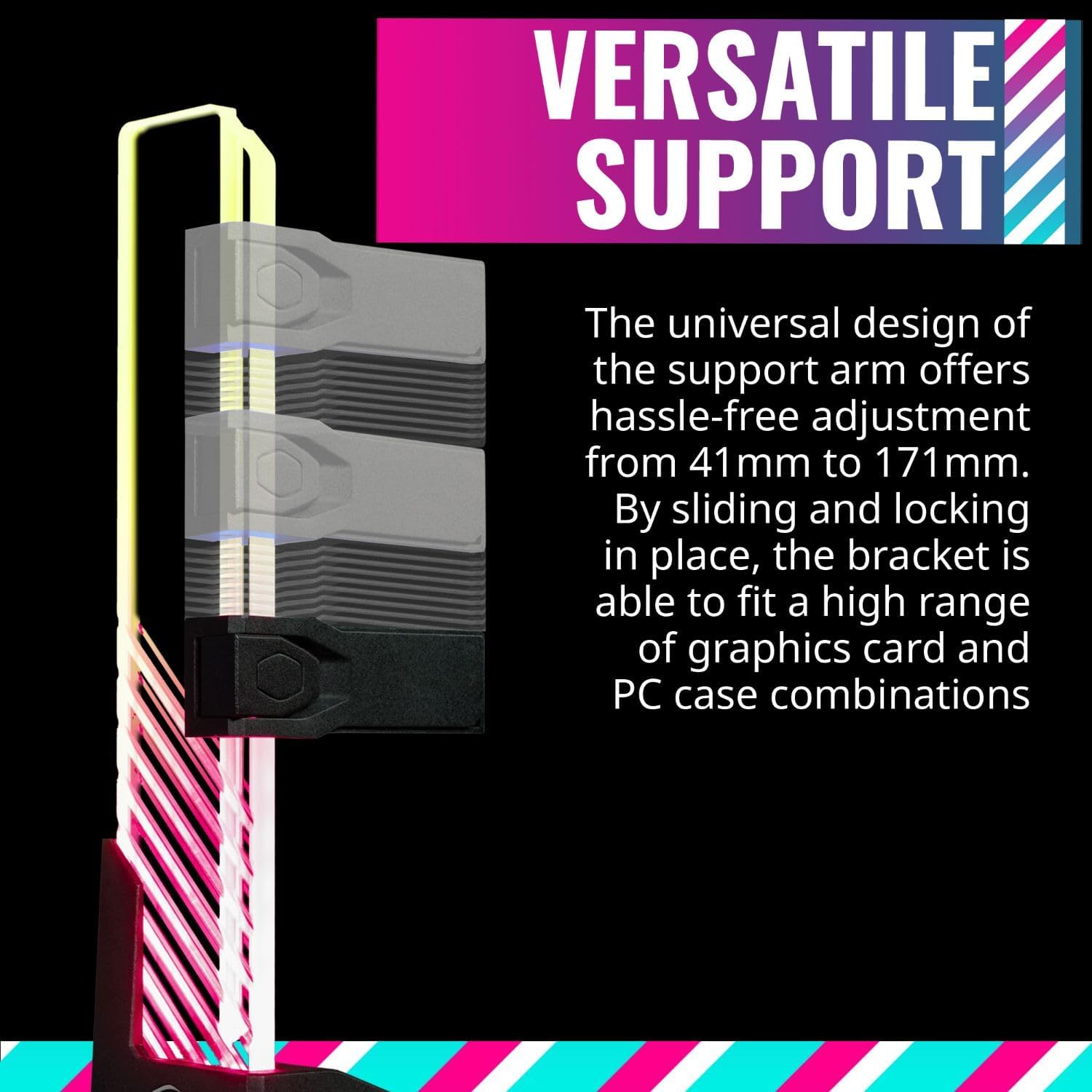 Cooler Master ARGB GPU Support Bracket, Edge-Lit ARGB Tempered Glass, Multiple Orientations - حامل كرت شاشة