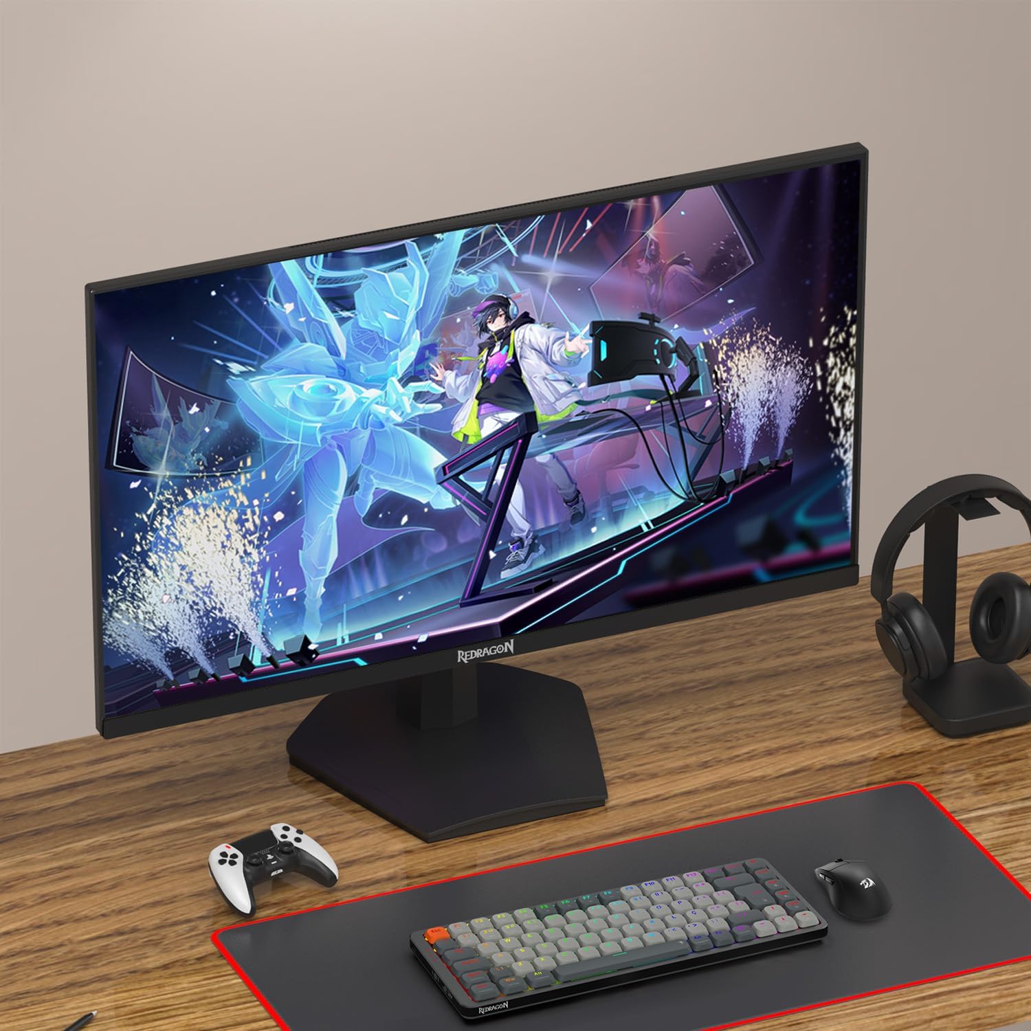 Redragon GM27X5IPS 27-inch FHD, 180Hz Refresh Rate, 1ms MPRT, IPS Panel Gaming Monitor with AMD FreeSync, Blur-Free Gaming with Vibrant Colors and Wide Viewing Angles - Black & Red - شاشه العاب