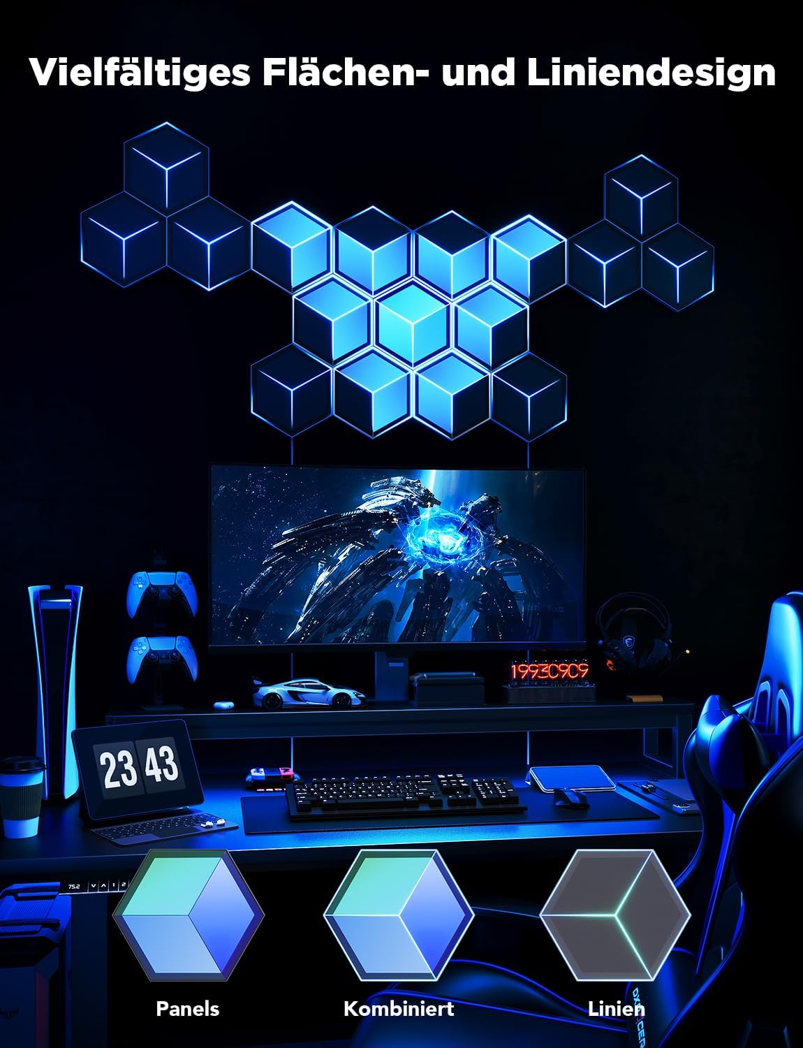 Govee Glide Hexagon Light Panels Ultra 7-Pack (Meteor Grey, H606A) – 3D RGBIC Smart LED Wall Panels - إضاءة حائط