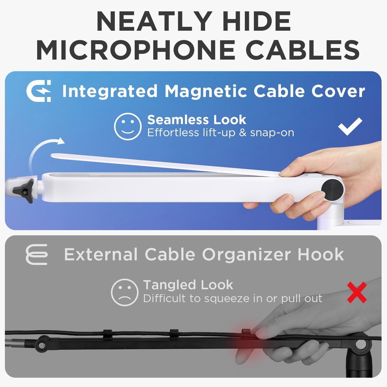 InnoGear 2026 Upgraded Microphone Boom Arm, Magnetic Cable Management Low Profile Mic Stand 360° Rotatable Desk Mount for Fifine AM8 K669B Blue Yeti HyperX QuadCast SoloCast AT2020, White