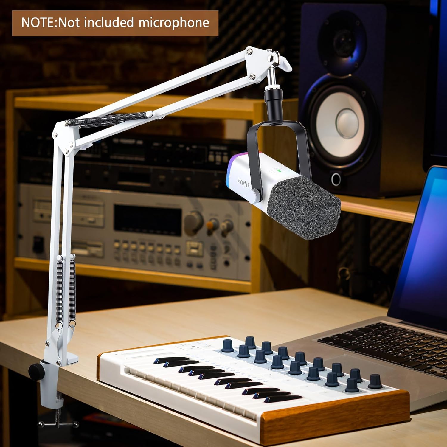 FIFINE XLR/USB Gaming Microphone Set, Dynamic PC Mic for Streaming Podcasting, Computer RGB Mic Kit with Boom Arm Stand, Mute Button, Headphones Jack, for Recording Vocal Voice-Over-AmpliGame AM8T - White - مايك مع ستاند أبيض