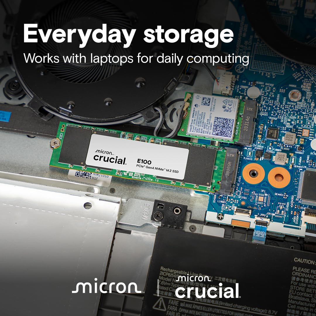 Crucial E100 1TB M.2 NVMe PCIe Gen4 Internal SSD, Up to 5,000MB/s - مساحة تخزين سريعة
