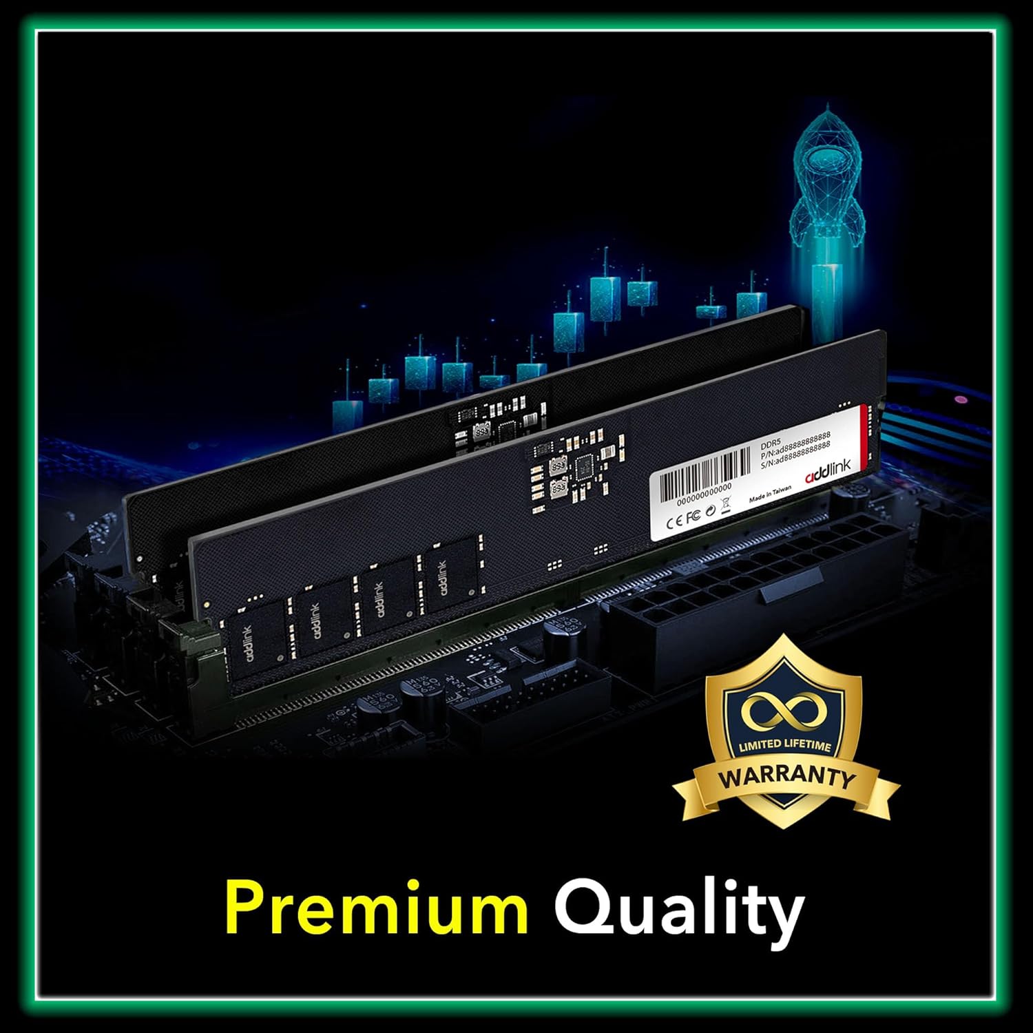 Addlink AddGame Spider P5 DDR5 RAM 16GB Gaming 5600MHz 288-Pin, CL46 1.1V UDIMM, Compatible Desktop Computer Memory - رام
