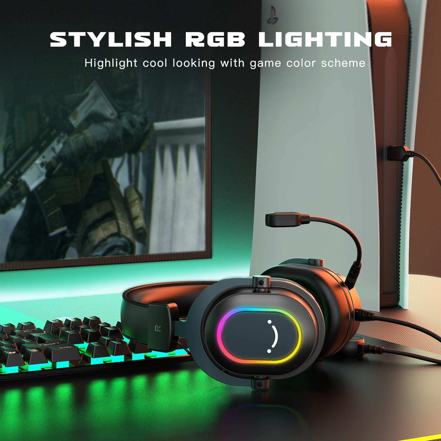 FIFINE H6 USB Headset 7.1 Surround Sound RGB Black - سماعات محيطية