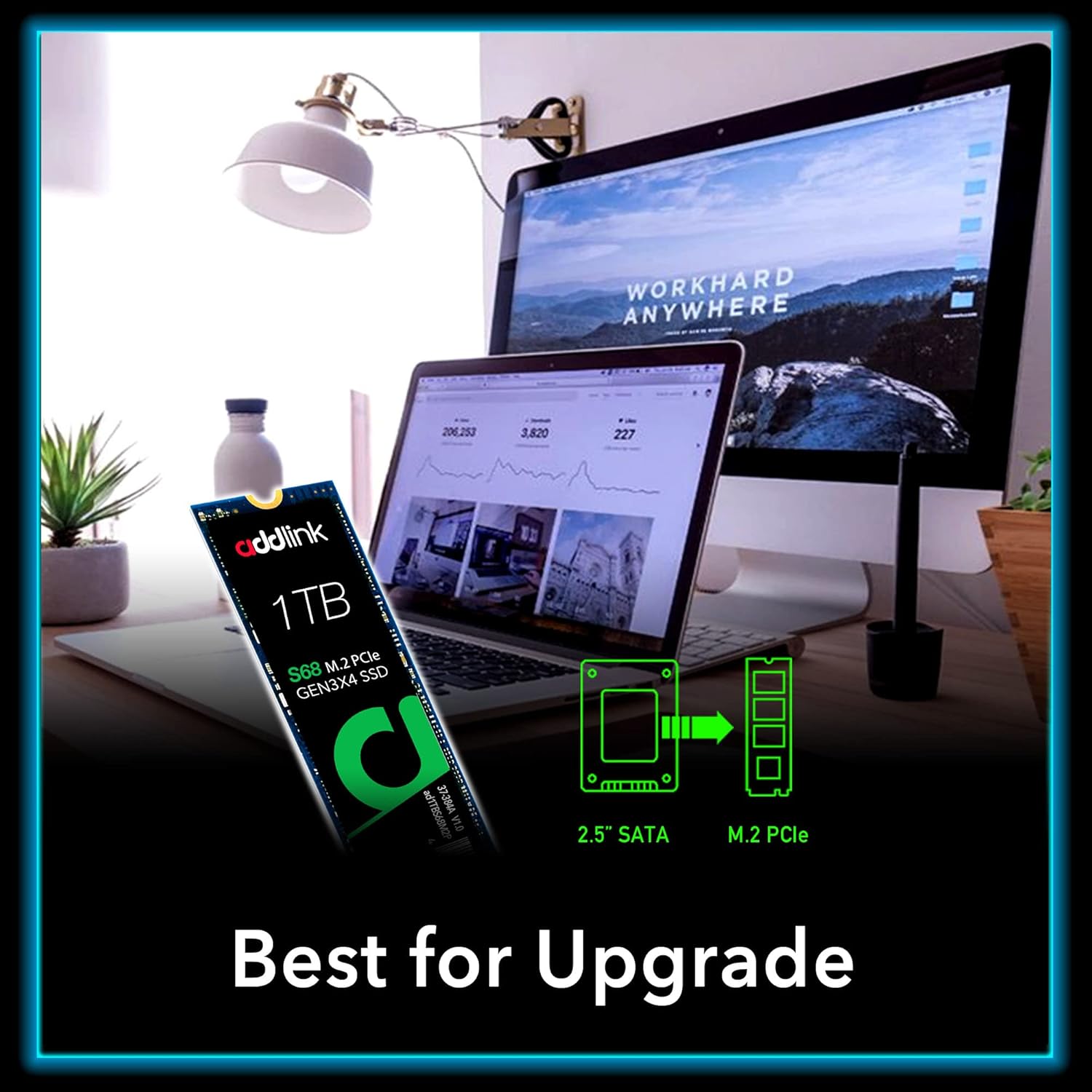 addlink S68 1TB M.2 PCIe Gen3 NVMe Internal SSD - Up to Read 2,100 MB/s, Write 1,700 MB/s - 3D TLC NAND M.2 2280 Internal Solid State Drive - تخزين