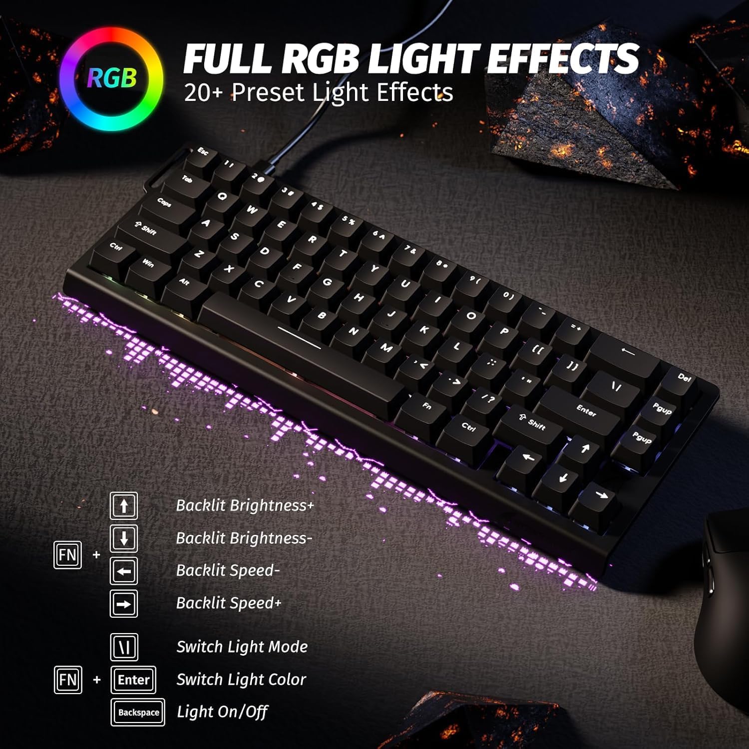 ATTACK SHARK X68 HE Rapid Trigger 60% Keyboard Magnetic Switch Black - كيبورد مغناطيسي