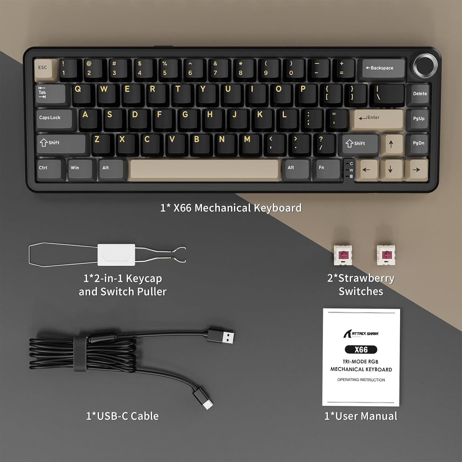 Attack Shark X66 Wireless Mechanical Gaming Keyboard RGB 3 Mode – Black - كايبورد قيمينغ وايرلس