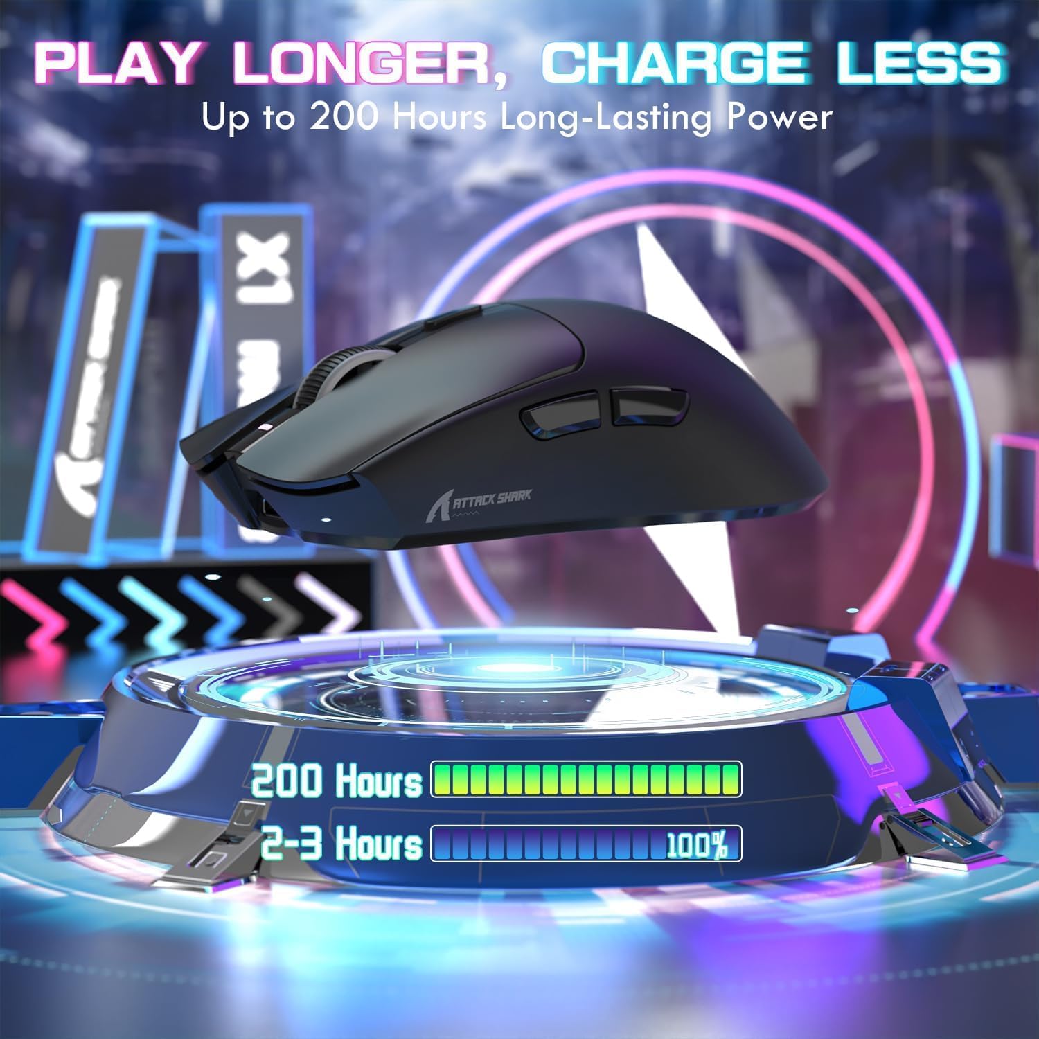 ATTACK SHARK X1 Tri-mode Gaming Mouse With Touchpad RGB Charging Dock Black - ماوس ممتاز مع شاحن بالبصمة