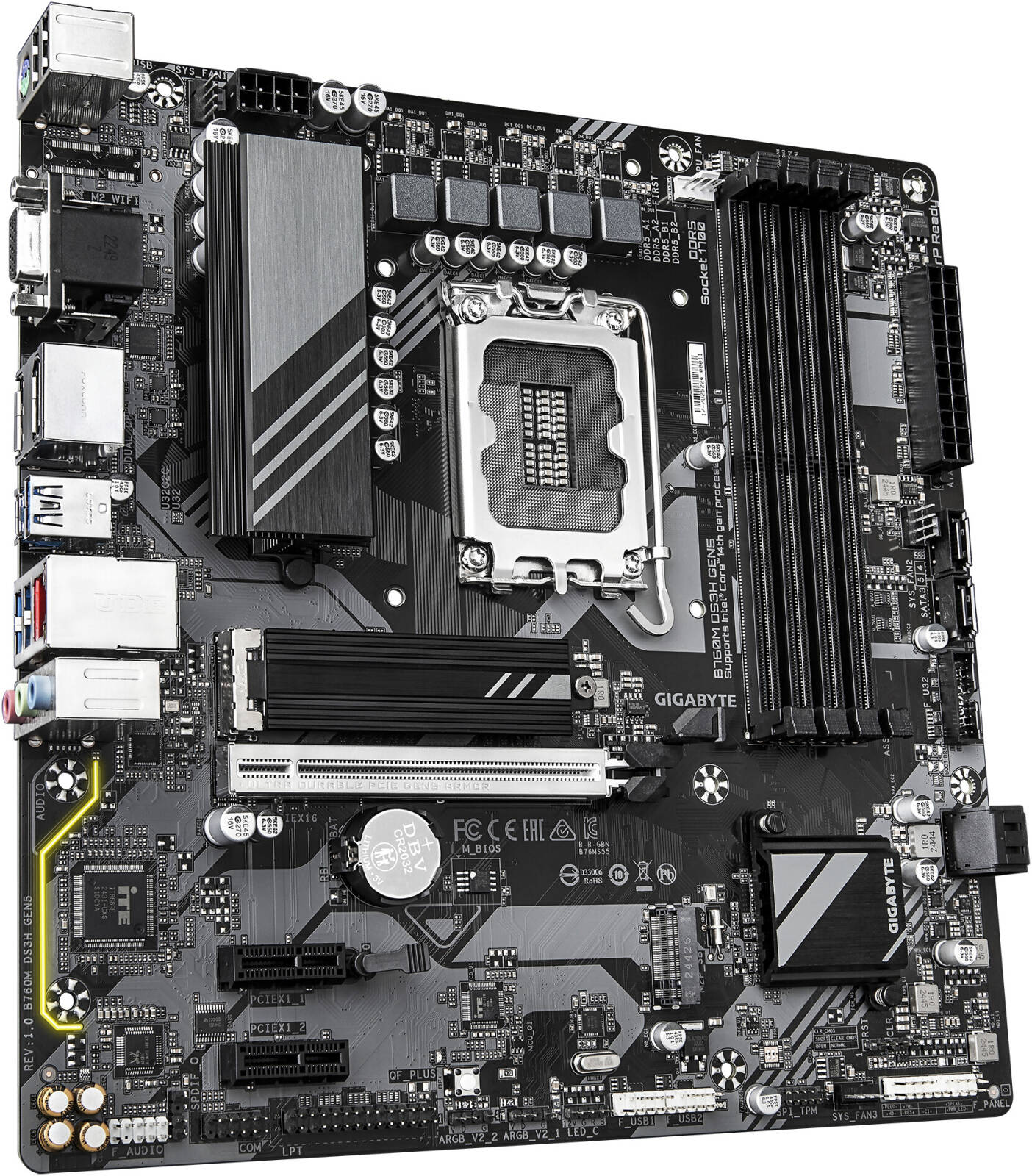 GIGABYTE B760M DS3H GEN5 LGA1700 Micro ATX Motherboard, 4x DDR5 DIMM Slots, Up to 256GB Max Memory, 1x PCIe 5.0 x16 with PCIe UD Slot, 2x M.2 Slots - اللوحة الأم
