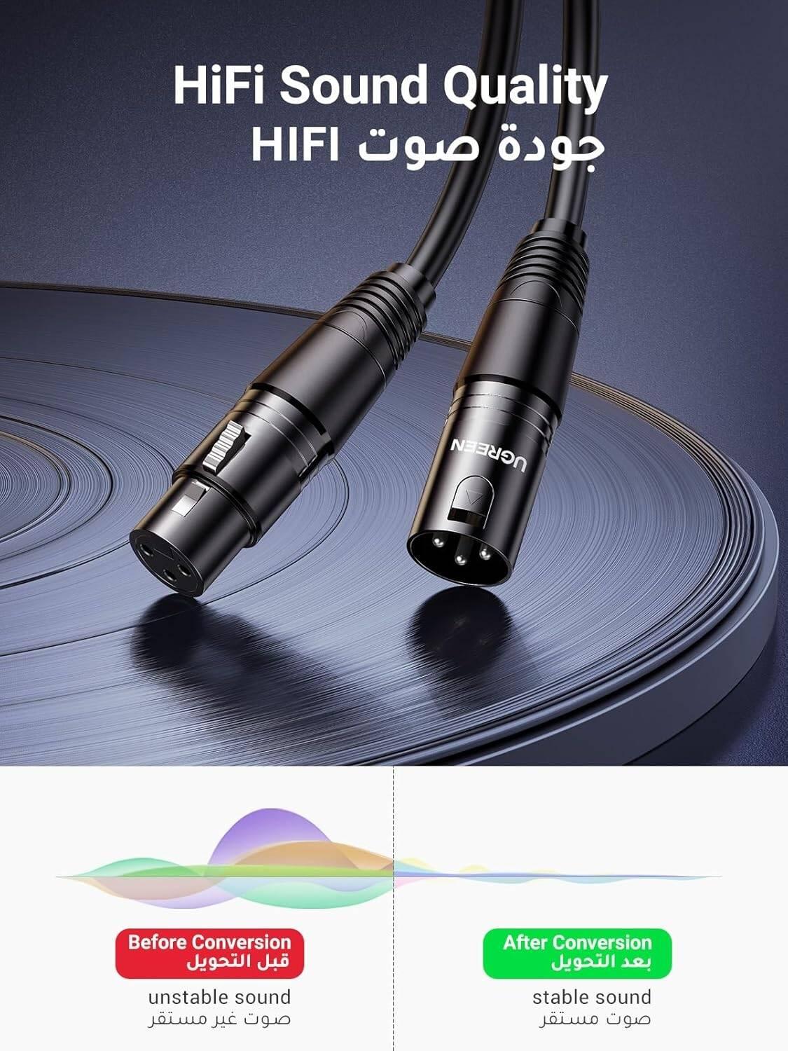 UGREEN AV130 XLR Cable, Microphone XLR Male To Female Extension Cable, 2M Length, Extender Cord For PA System, Studio Recorder, Amplifier, Mixer, Speaker System, Professional Recording - كيبل