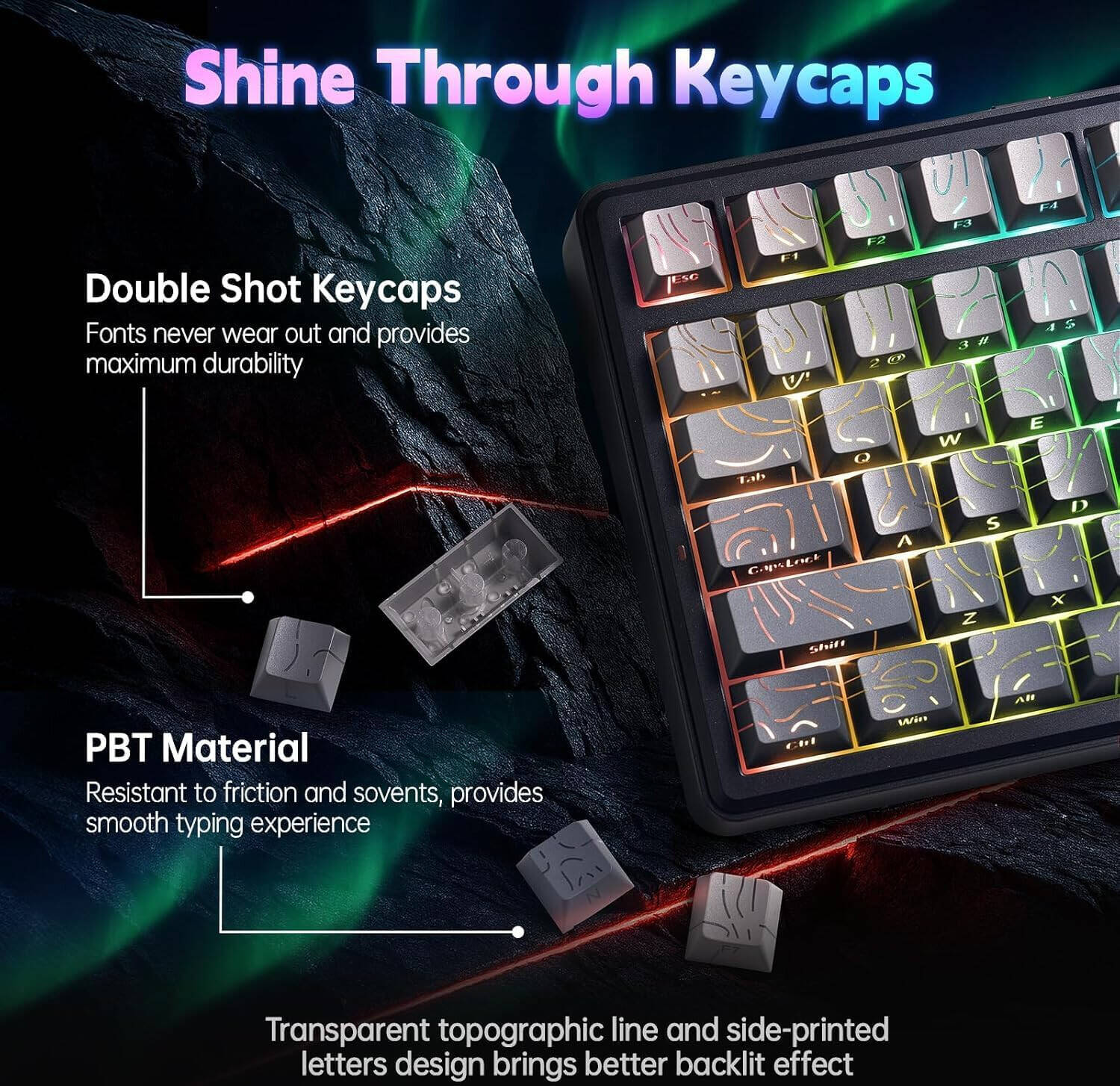 EPOMAKER AULA F75 MAX Mechanical Gaming Keyboard, 80 keys, 75% Layout, 4000mAh Battery, TFT Screen & Knob, LEOBOG Reaper Switch, Hot-Swappable Keys, Gasket Mount, Grey Gradient - كيبورد وايرليس