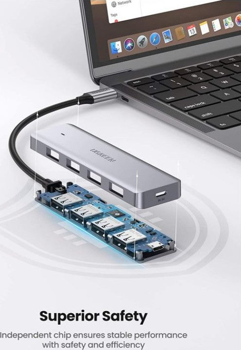 UGREEN 4-Ports USB C Hub, 5Gbps Data Transfer Rate, 4x USB 3.0 Ports & 1x Type-C Interface, 15cm Cable Length, Wide Compatibility - موزع يو اس بي