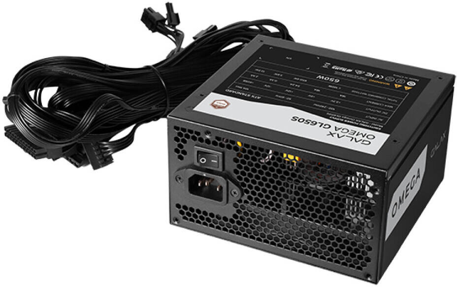 GALAX OMEGA GL650S Non-Modular Power Supply, 650W Power, 80 PLUS Bronze Efficiency, Cybenetics Bronze, 105° C-Rated Capacitors, DC/DC conversion, Black - مزوط طاقه