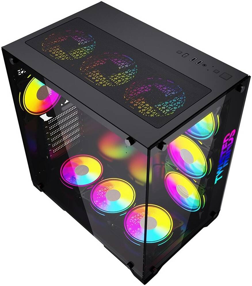 Twisted Minds Bullet-07 Mid Tempered Glass Mid Tower ATX Gaming PC Case, Pre Installed 4x 120mm ARGB Fans, Up to 360mm AIO, 3.5″ HDD* 2+2.5″ SSD* 2 Drive Support, USB 3.0+USB-C, - BLACK  - كيس اسود