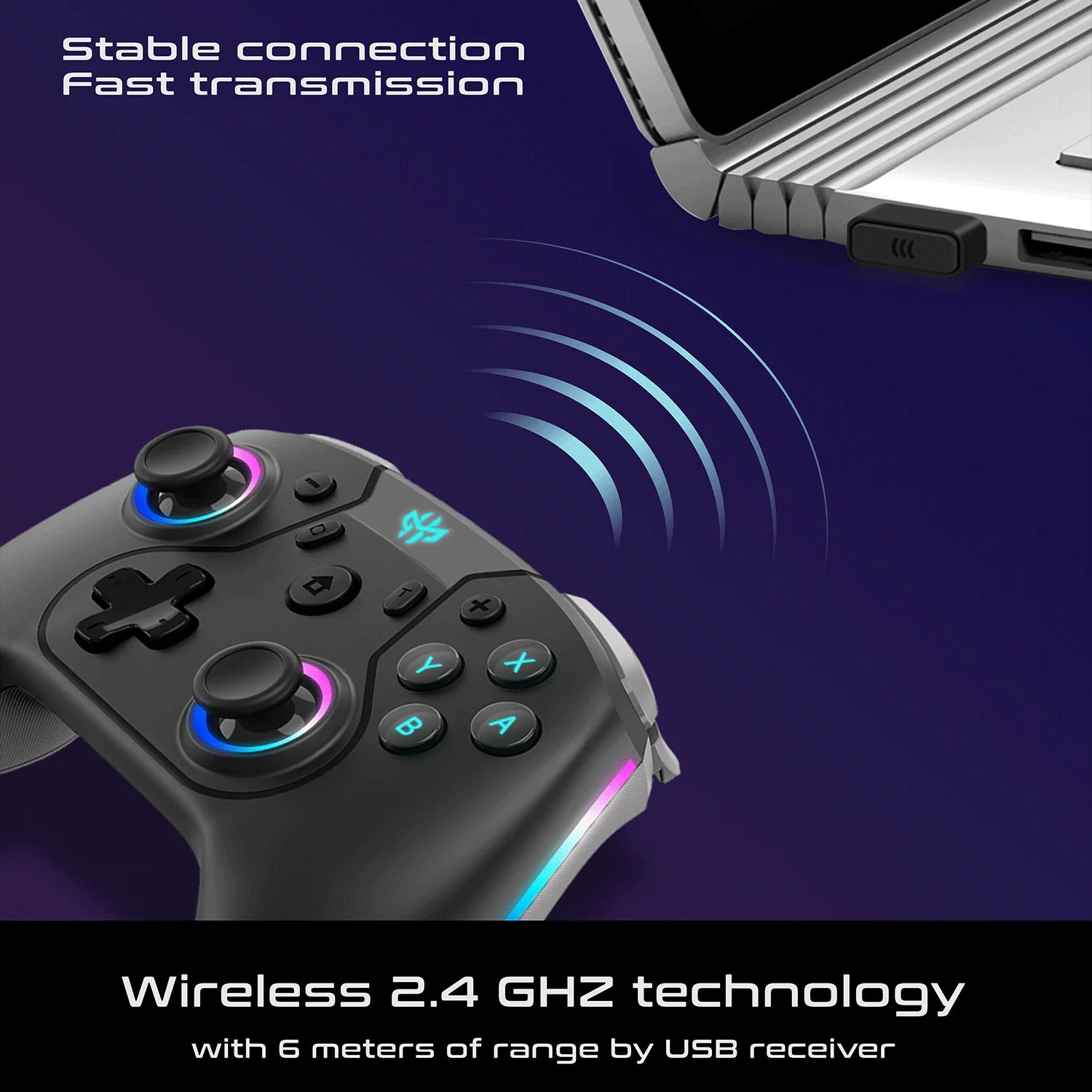 GXM Alpha Pro Wireless Controller RGB, 6-Axis Drive, Wired & Wireless Connectivity For Nintendo Switch/Android/IOS/PC White - وحدة تحكم