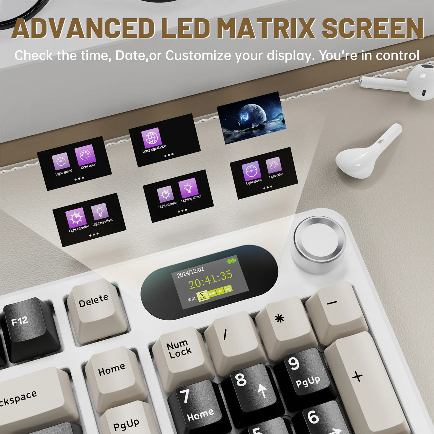 ATTACK SHARK X98PRO Wireless, Tri-Mode Gaming Mechanical Keyboard Cheese White - كيبورد ميكانيكي أبيض