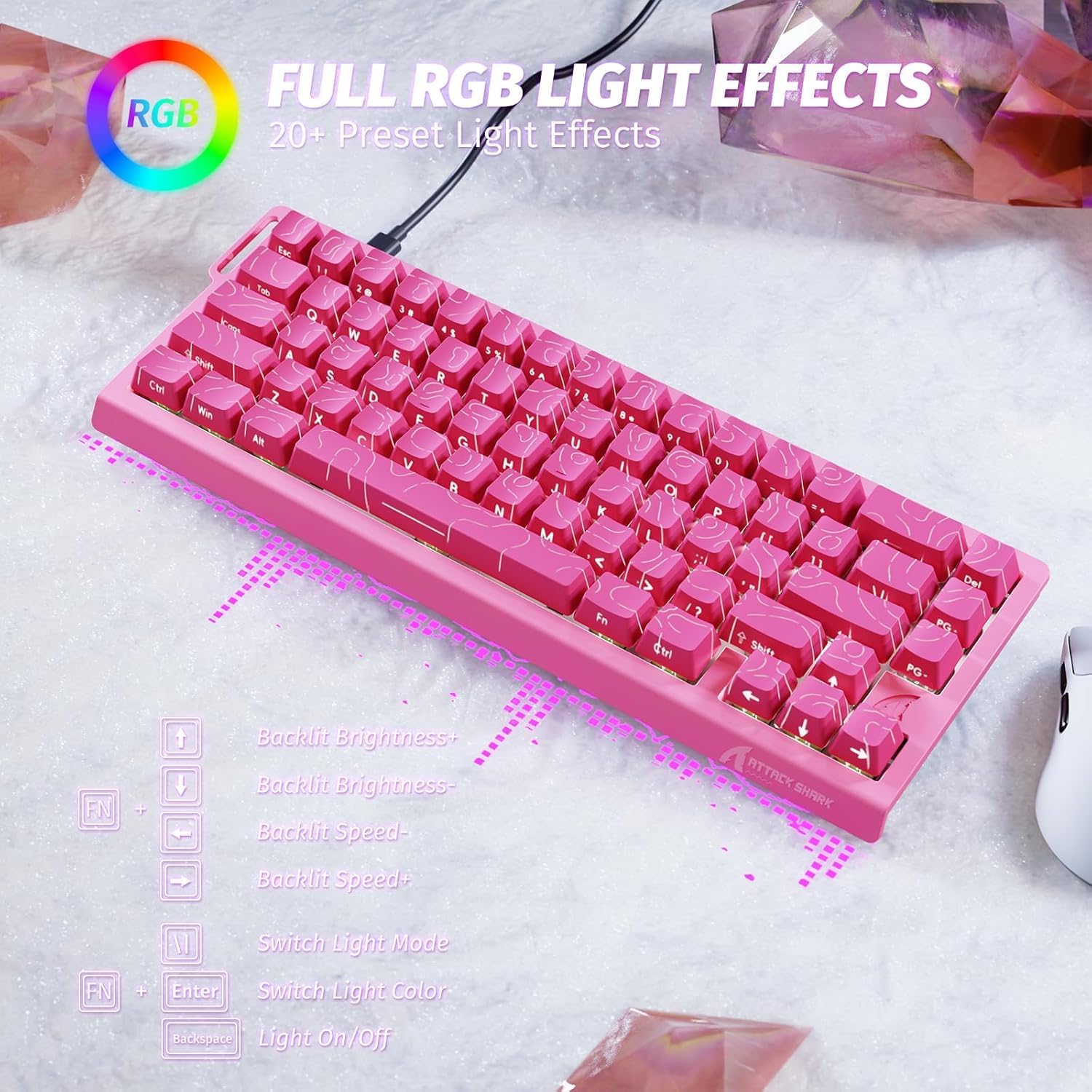 ATTACK SHARK X68 HE Rapid Trigger 60% Keyboard Magnetic Switch, Pink / Rose Red - كيبورد احترافي وايرليس