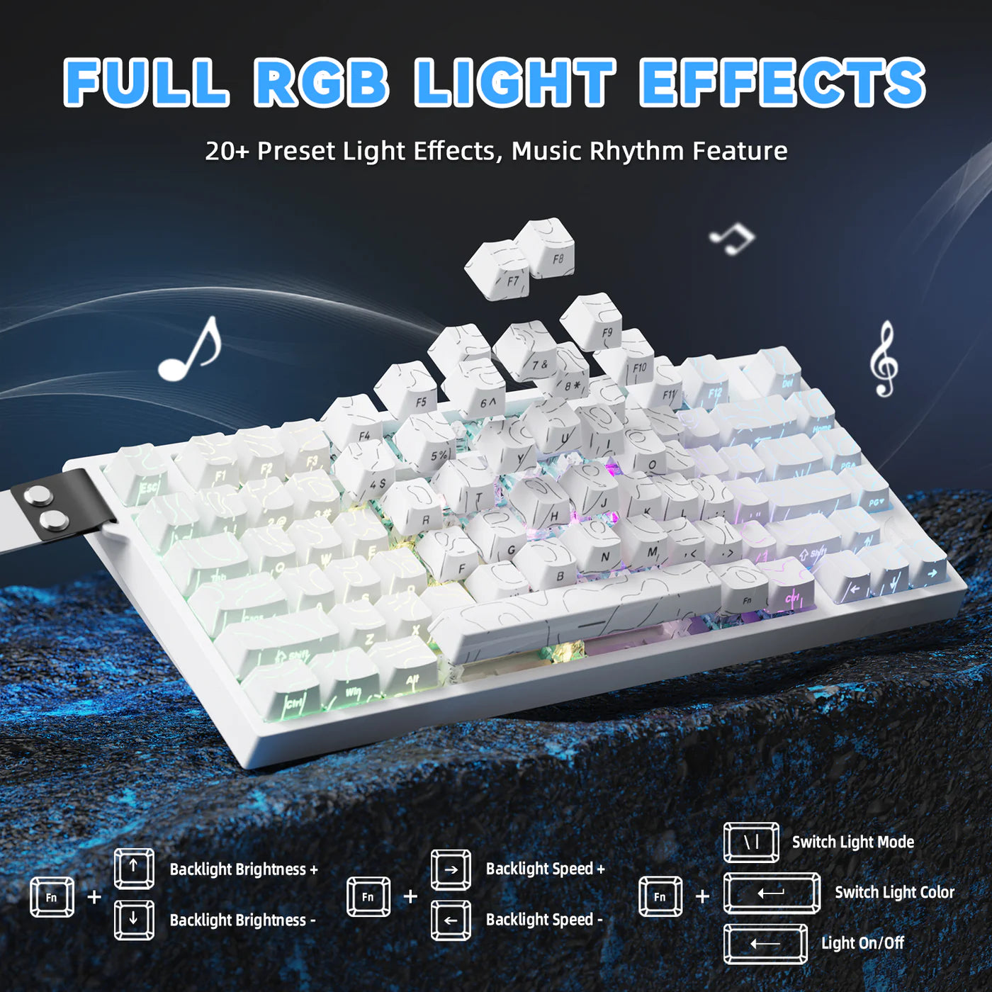 ATTACK SHARK R82 HE Rapid Trigger Keyboard Magnetic Switch with 0.005MM RT White Contours - كيبورد مغناطيسي أبيض