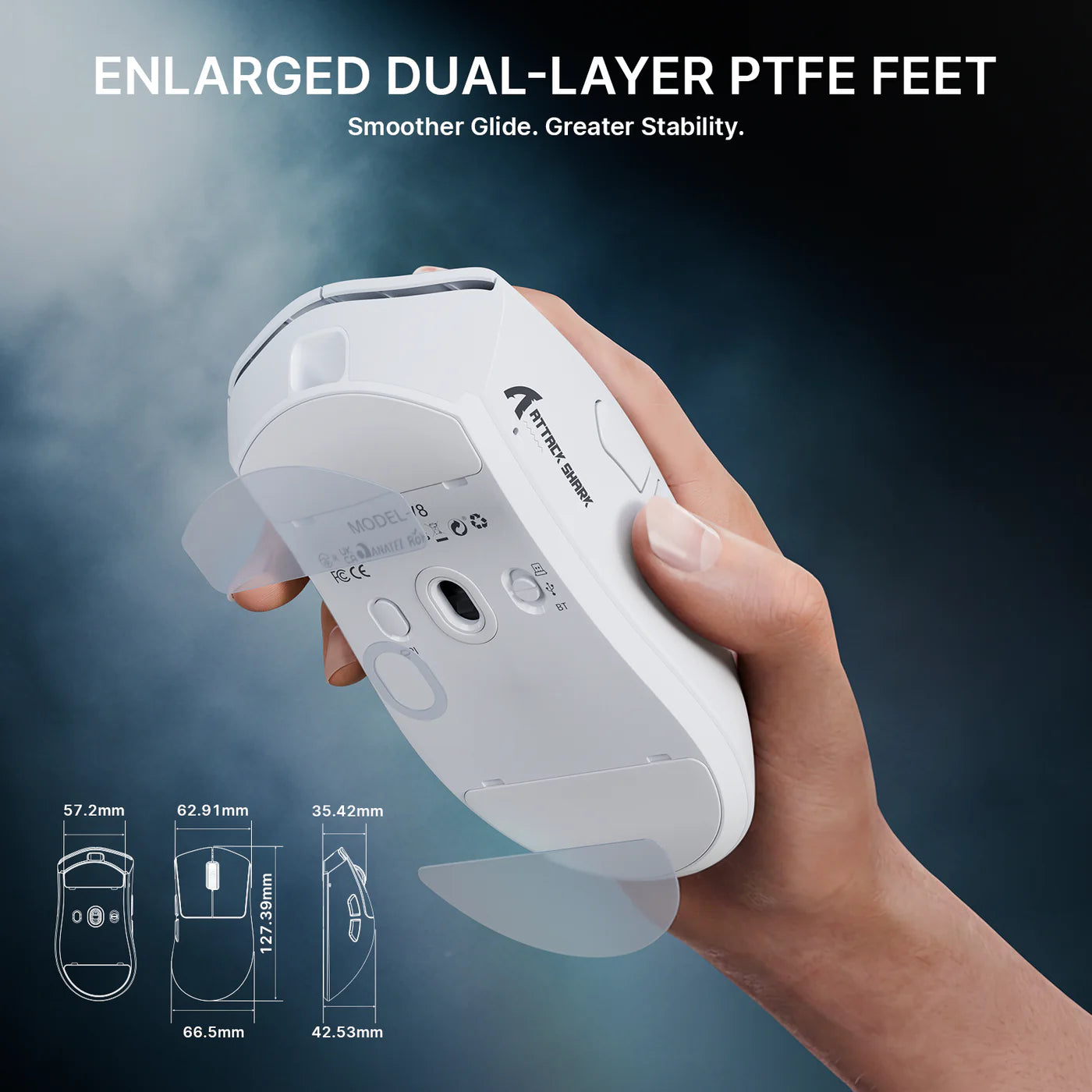 Attack Shark V8 Wireless Gaming Mouse 8000Hz PAW3950MAX Sensor Nordic 54L15, WHITE - ماوس قيمنق وايرليس