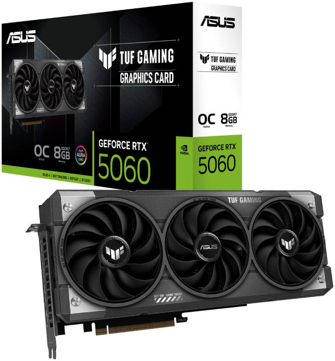 ASUS TUF Gaming GeForce RTX 5060 8GB GDDR7 OC Edition, 128-Bit Memory, 2677 MHz Boost Clock, 28 Gbps Memory Speed, 3840 CUDA Cores, DLSS 4, PCI Express 5.0, Military-grade Quality - كرت شاشه