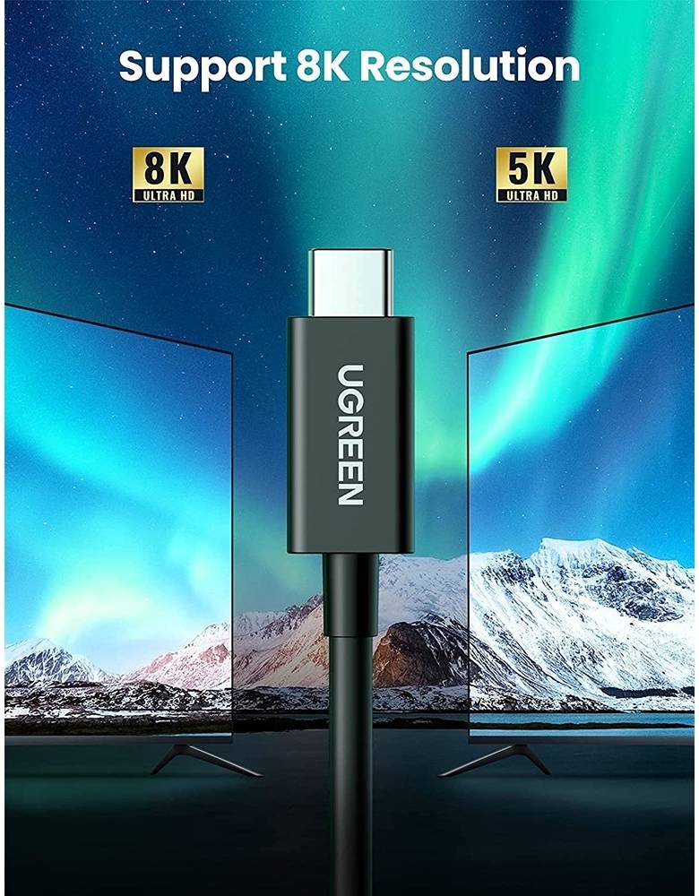 UGREEN USB-C to USB-C Thunderbolt 4 Cable 0.8m (Black) 8K-كيبل ثندربلد