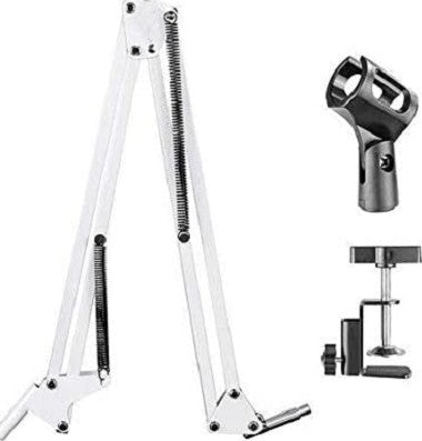 Microphone Stand Broadcast Studio Mic, Suspension Boom Scissor, Arm Stand, Adjustable Legs, Folding Type, Convenient To Carry, Easy to Suitable For All Mics, Completely Flexible, White - ستاند للمايك