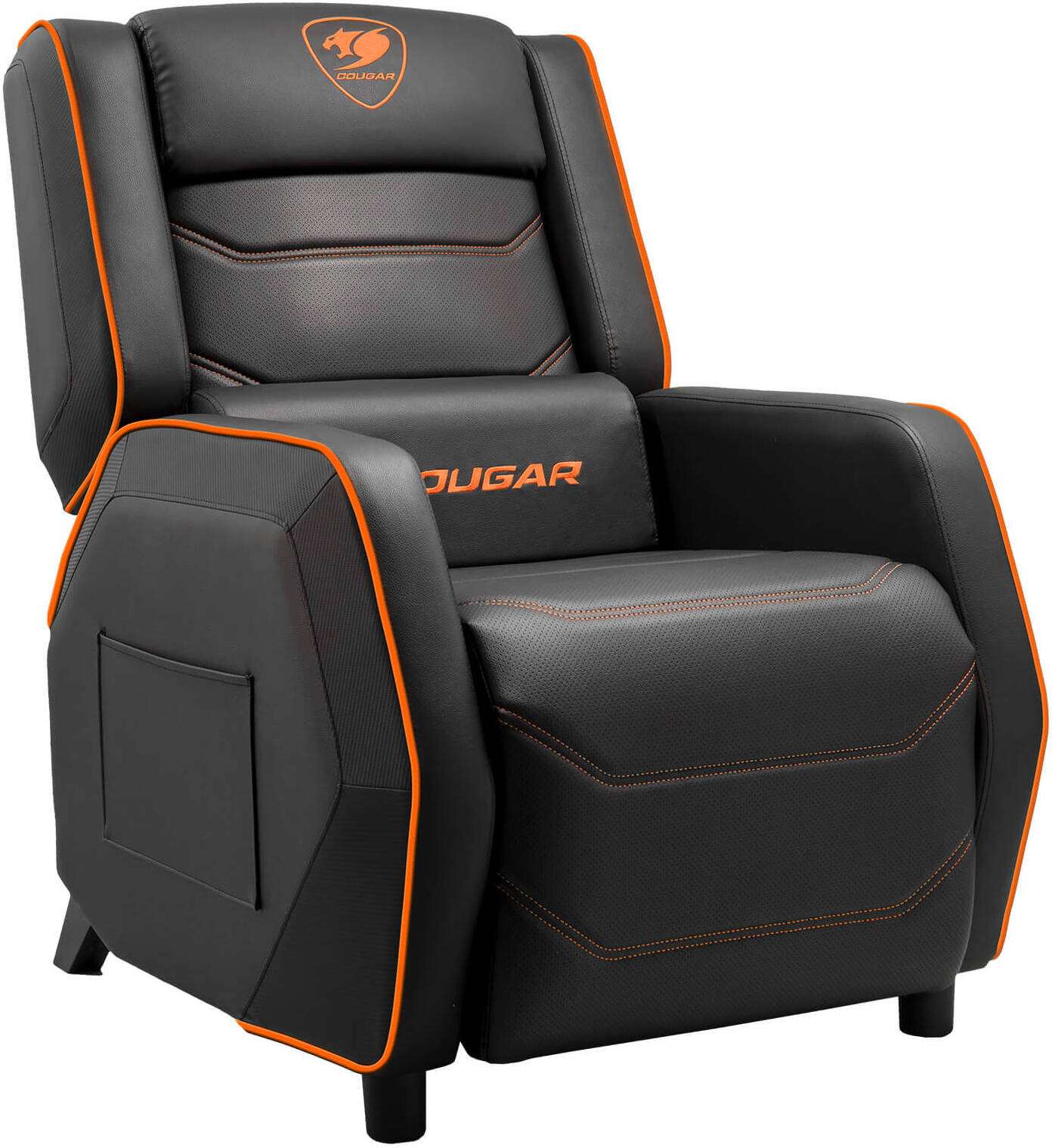 Cougar Ranger S Gaming Sofa, Side Storage Pocket, Breathable PVC Leather, Headrest Lumbar Pillow, Adjustable Design, Up to 160Kg Weight Capcity, Black/Orange - كرسي للقيمنق