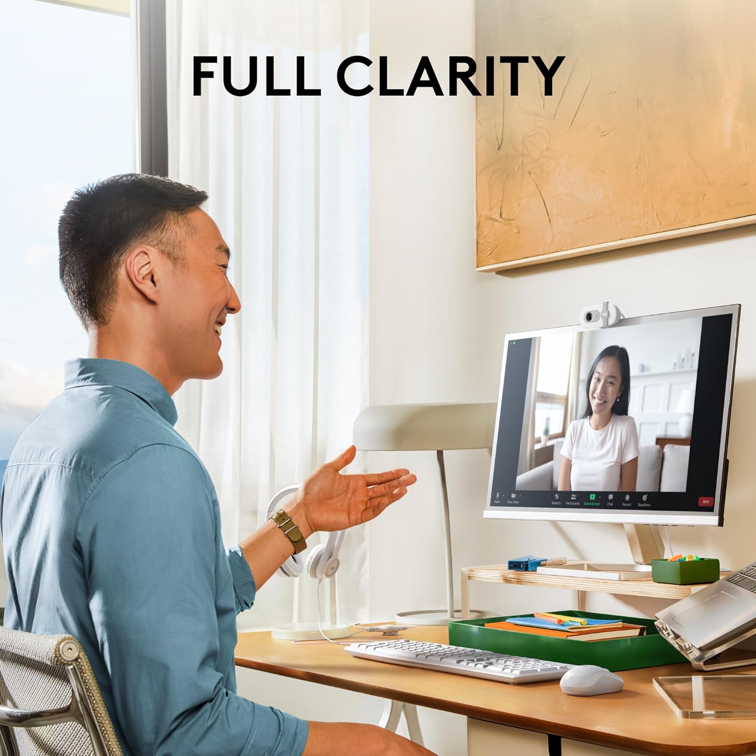 Logitech Brio 100 Full HD 1080p Webcam for Meetings, Streaming, Desktop, Laptop, PC - Built-in Mic, Shutter, Works with Zoom, Microsoft Teams, Nintendo Switch 2’s new GameChat Mode-Off -White - كام