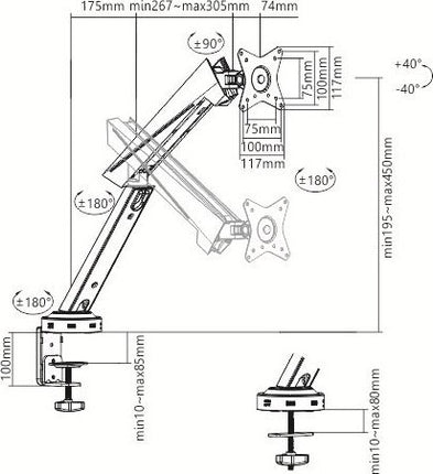 Twisted Minds LDT39-C012U Single Monitor Spring-Assisted Pro Gaming Monitor Arm with USB - حامل شاشه ممتاز