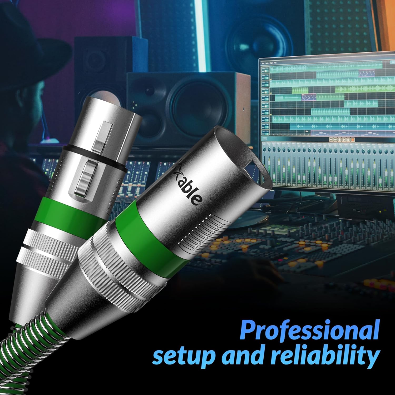 Kxable XLR Microphone Cable 8FT (2.5M) XLR Male to Female Green - كيبل أخضر