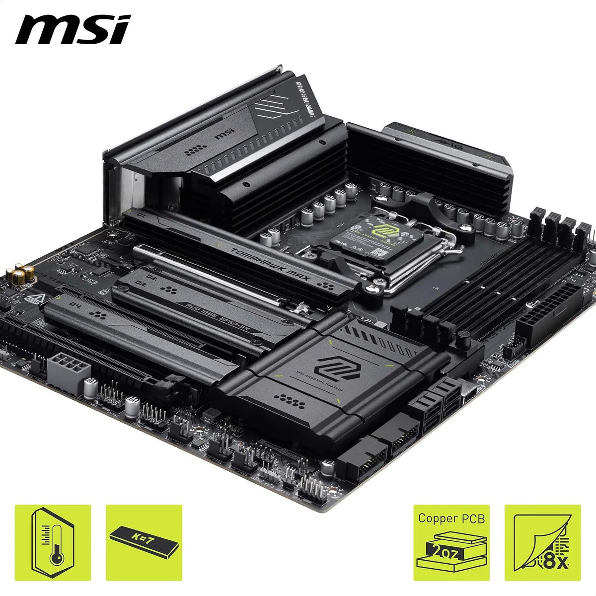 MSI MAG X870E TOMAHAWK MAX WIFI AM5 ATX Motherboard, DDR5, Dual PCIe 5.0 xaM.2, USB4 40Gbps - ماذر بورد