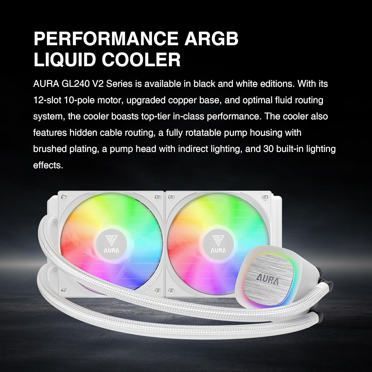 Gamdias Aura GL240 V2 WH CPU Liquid Cooler White Support Intel & AMD CPU Socket AM5, AM4, AM3+,AM3,AM2,LGA1700, 1200, 2066, 1151,1156 | 3rd Gen Dual Chamber Pump/Close-Loop AIO - مبرد مائي