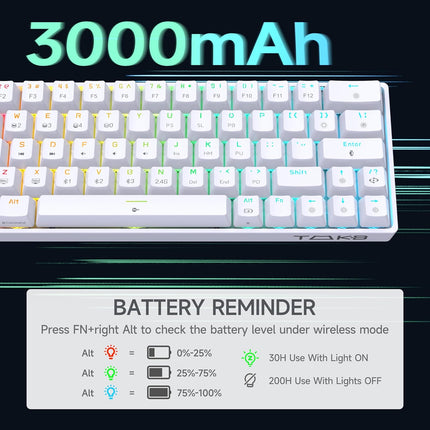 DIERYA TMKB T63 60% Wireless Mechanical Keyboard RGB Backlit Compact 63 Keys with Red Switch for Windows Laptop PC Gamer Typist - white - كيبورد احترافي ابيض