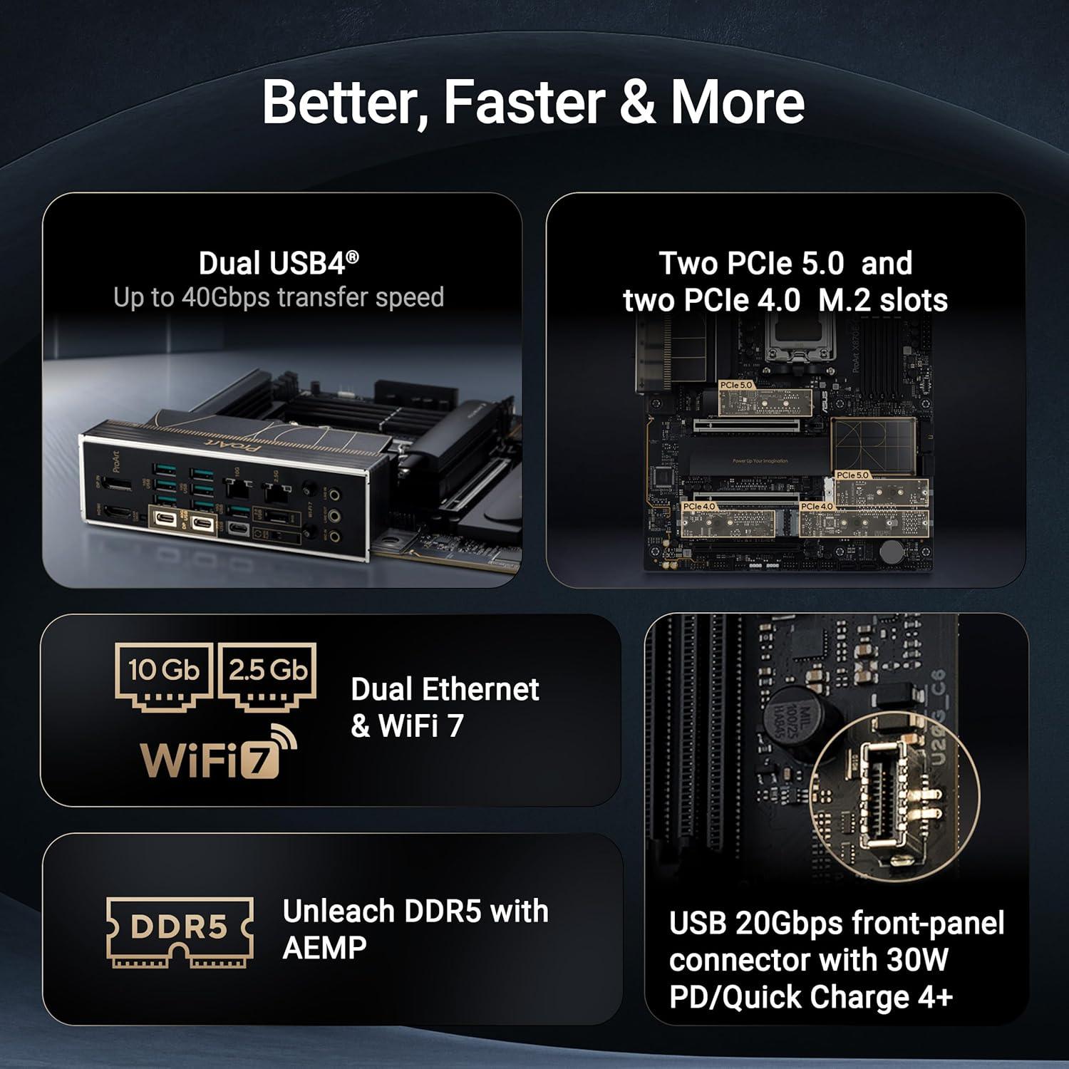 ASUS ProArt X870E-CREATOR WiFi AMD AM5 X870E ATX Motherboard PCIe® 5.0 x16 Slots with Full Support for Next-gen GPUs, 16+2+2 Power Stages, DDR5, Dual USB4®, 10 Gb & 2.5 Gb LAN, WiFi 7, Four M.2 Slots - لوحه ام