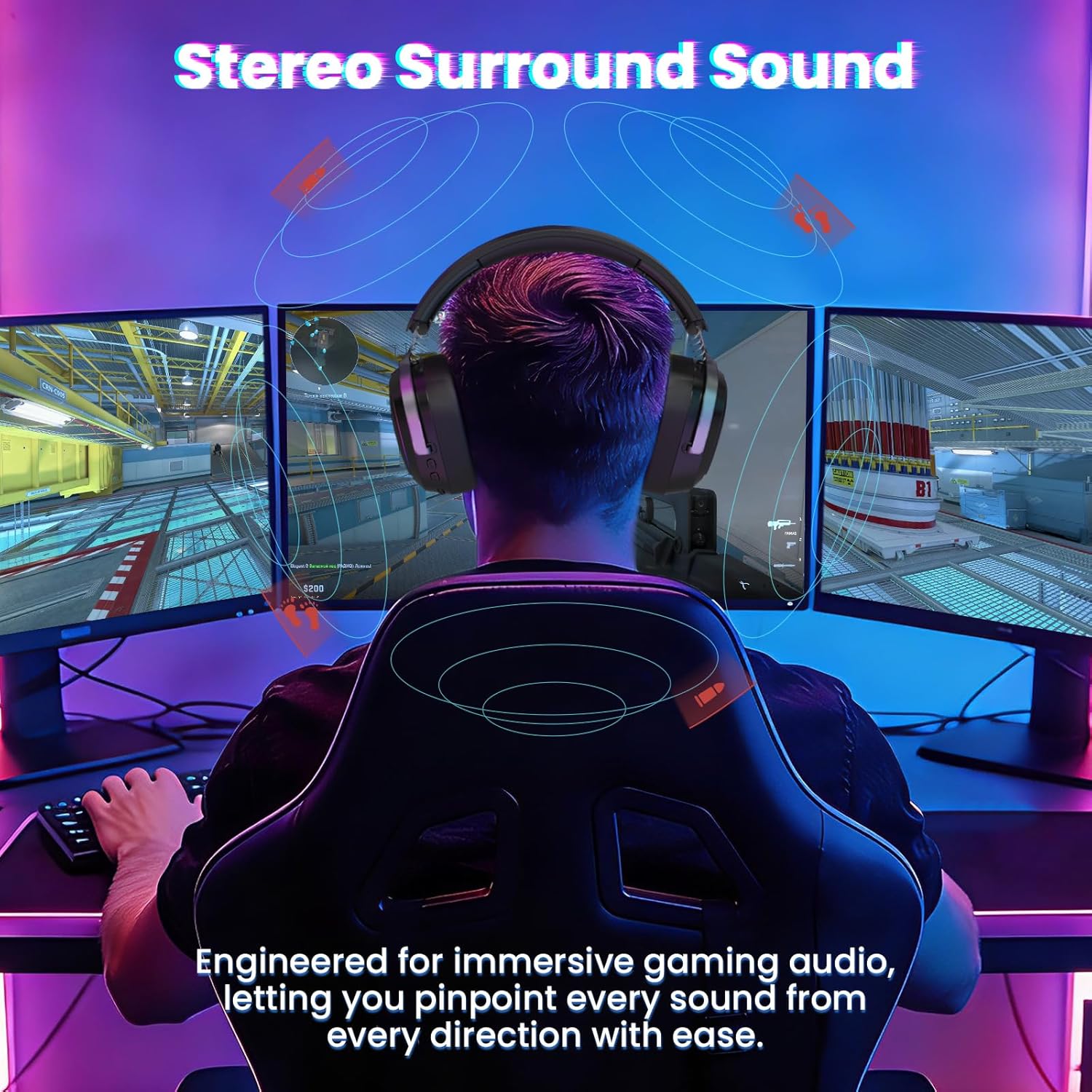 ATTACK SHARK G800 Wireless Gaming Headset, 7.1 Surround Sound Black - سماعة محيطية لا سلكية