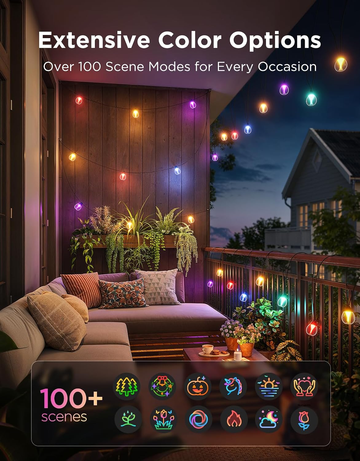 Govee Clear Bulb Outdoor Smart String Lights 48ft – RGBWIC Teardrop Patio Lights (IP67 Waterproof, 1200 Lumens, Matter Compatible) - مصباح أر جي بي