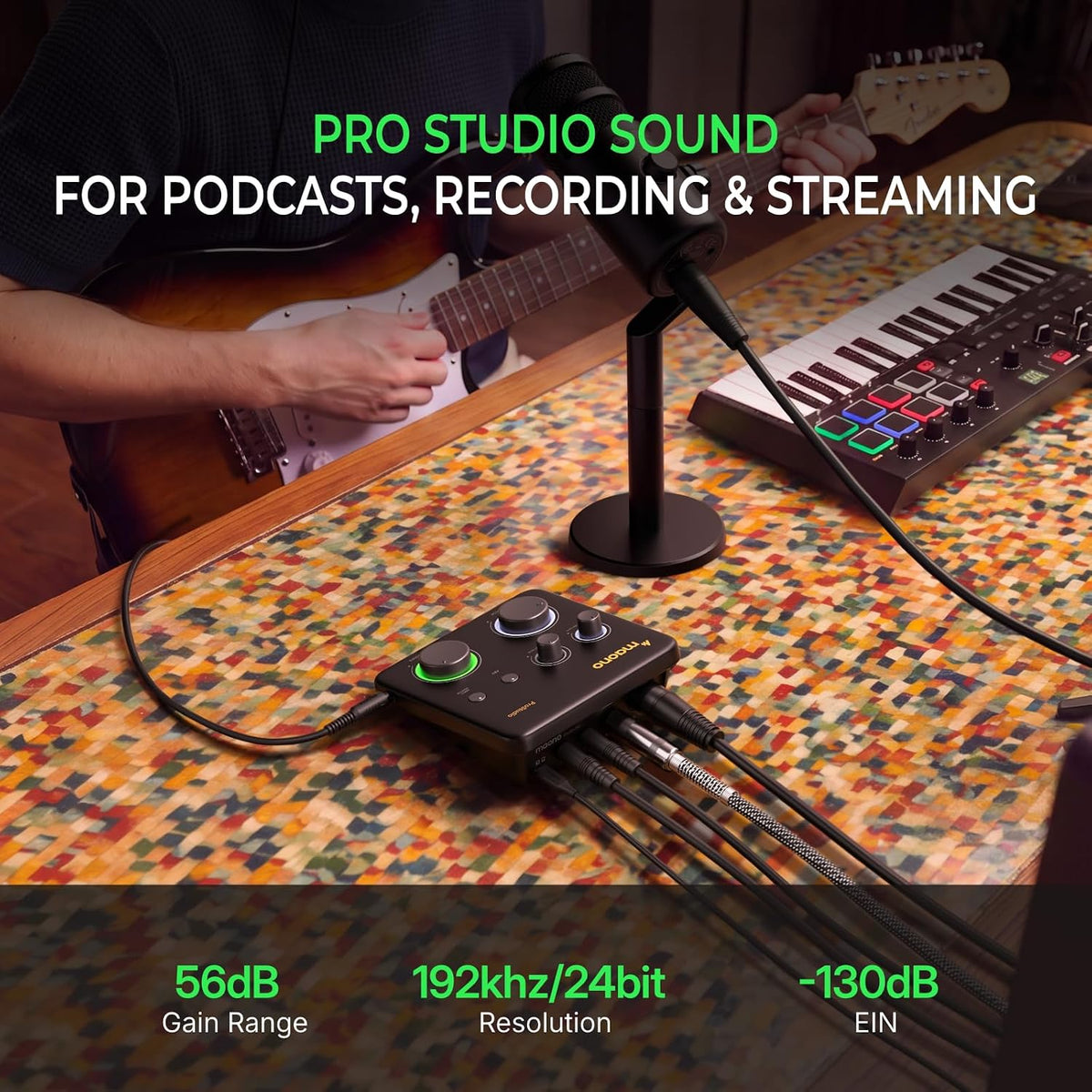 Maono PS22 Lite Audio Interface ProStudio – 24-bit/192kHz, Premium Mic Preamps, +48V Phantom Power, Zero-Latency Direct Monitoring (PC/Mac) - مكسر صوت