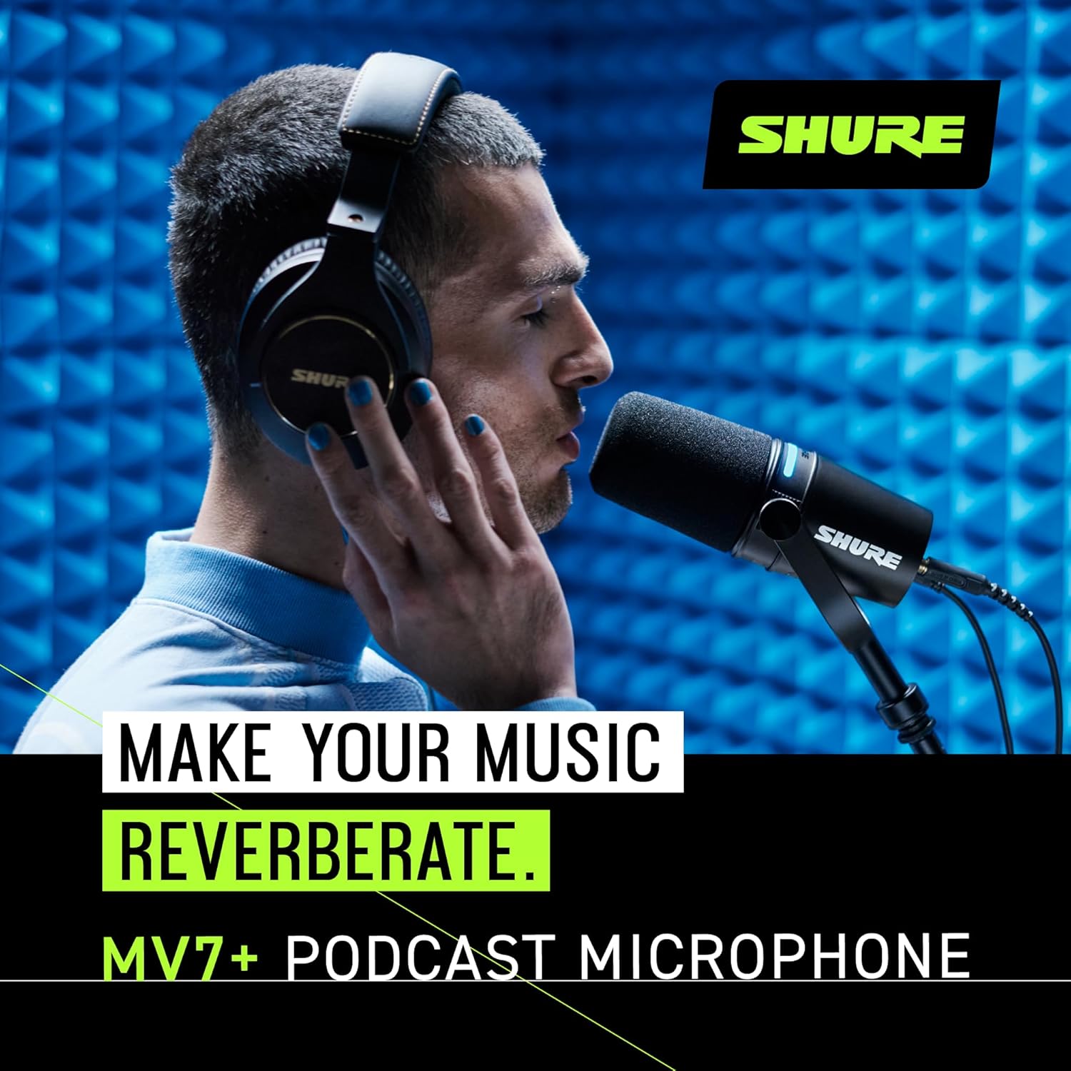 Shure MV7+ Podcast Dynamic Microphone. OBS Certified, Enhanced Audio, LED Touch Panel, USB-C & XLR Outputs, Auto Level Mode, Digital Pop Filter, Reverb Effects, Podcasting, Streaming, Recording -Black - مايك أحترافي