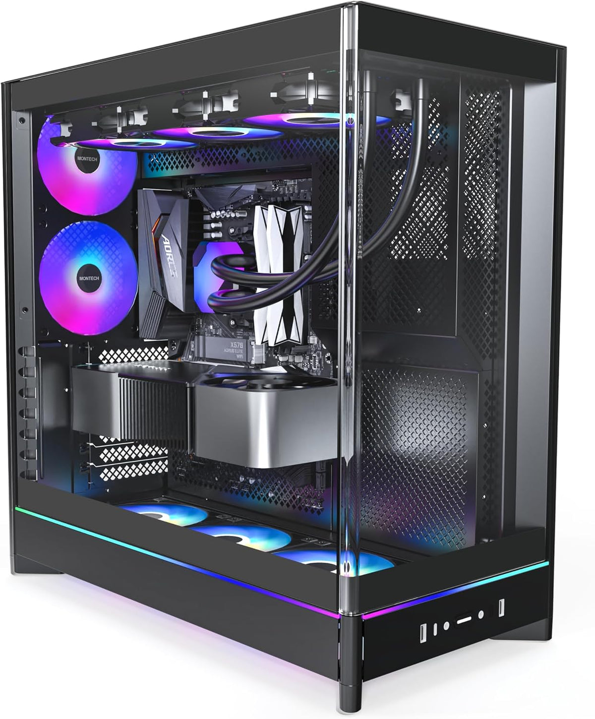MONTECH HS02 PRO Black Dual-Chamber ATX Mid-Tower Case (5x ARGB PWM Fans) - كيس