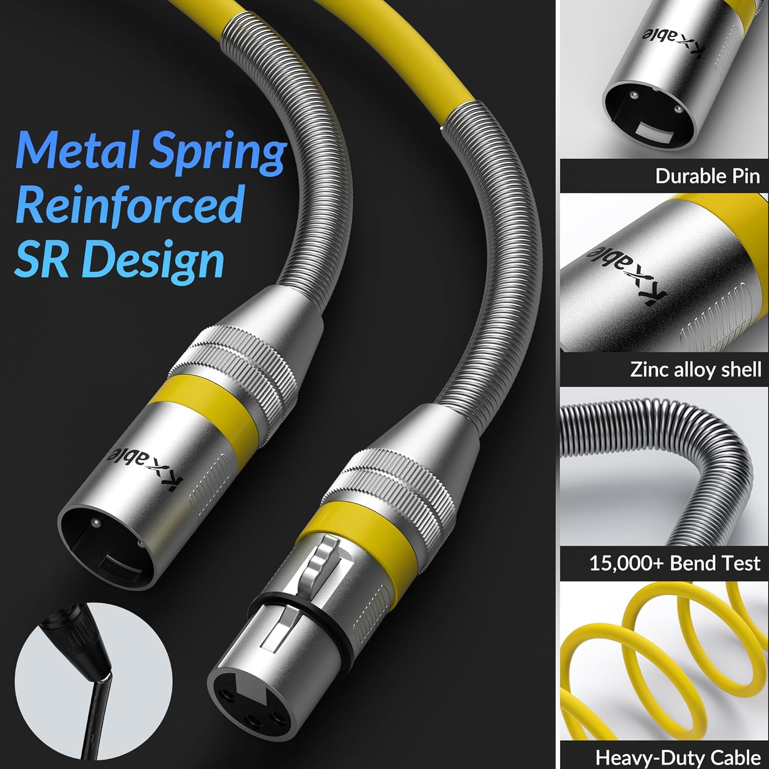 Kxable XLR Microphone Cable 8 FT (2.5M) XLR Male to Female Yellow - كيبل أصفر