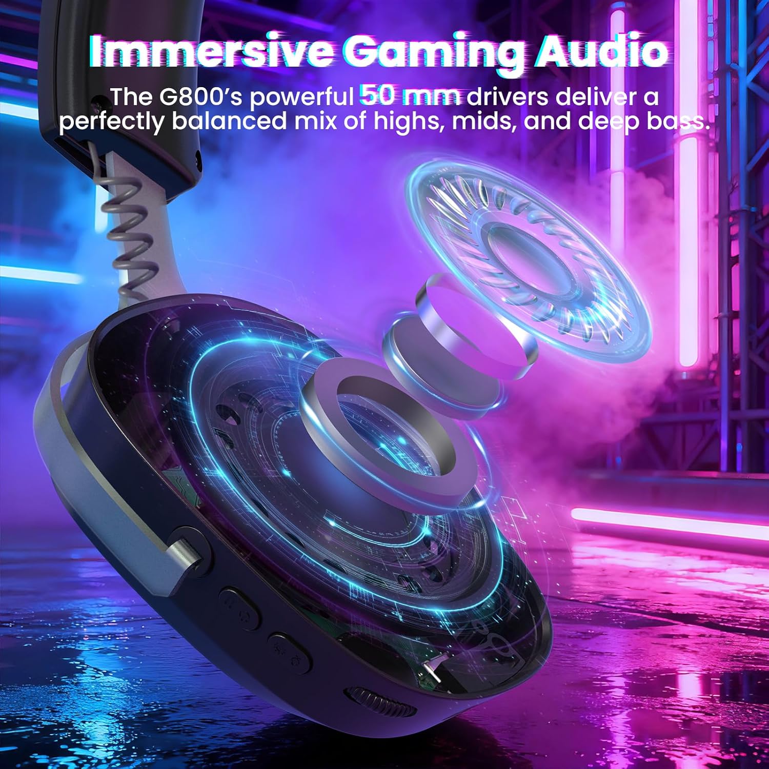 ATTACK SHARK G800 Wireless Gaming Headset, 7.1 Surround Sound Black - سماعة محيطية لا سلكية