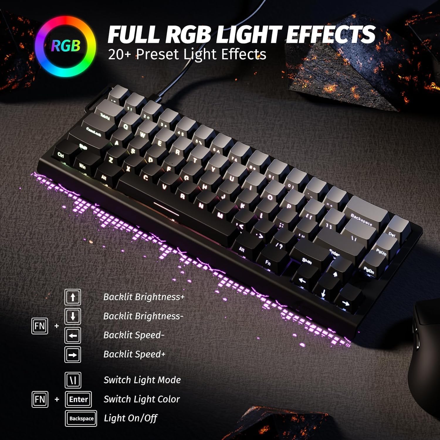 ATTACK SHARK X68 HE Moonlight Rapid Trigger 60% Keyboard Magnetic Switch Black Gradient - كيبورد مغناطيسي