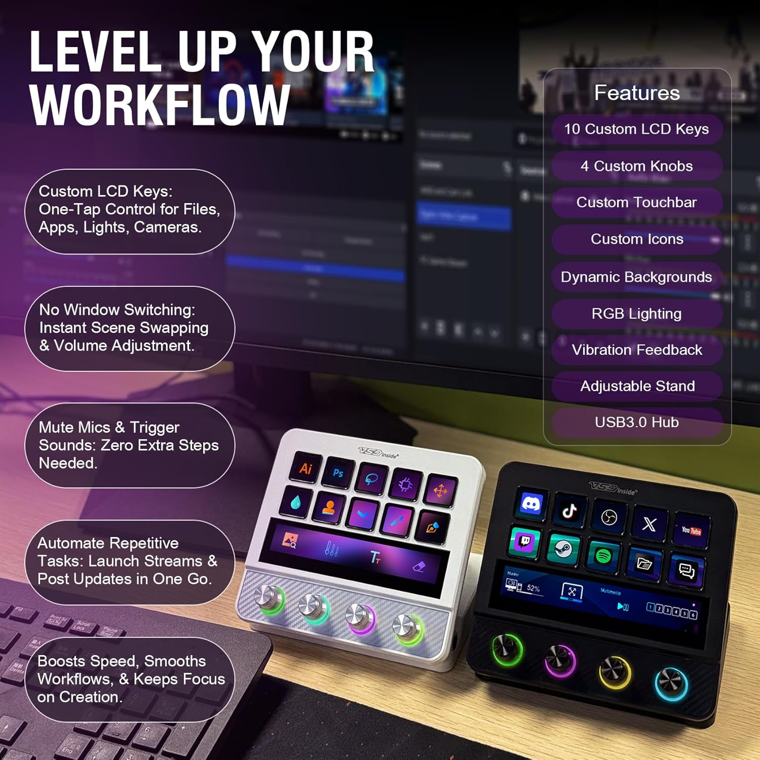 VSDINSIDE Stream Dock N4 Pro Controller Soundboard Programmable Keypad Black - مكسر صوت
