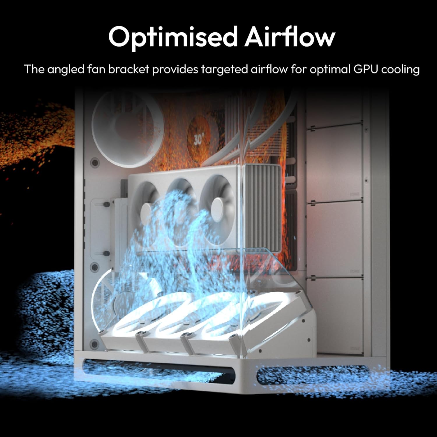 HAVN HS 420 VGPU Dual-Chamber Mid Tower ATX PC Case White | PCIe 5.0 Vertical GPU Kit, 11x 140mm Fan Slots & 2X 420mm Radiator Support, SimpliCable Cable Management, Tempered Glass, PWM Fan Hu - كيس ابيض