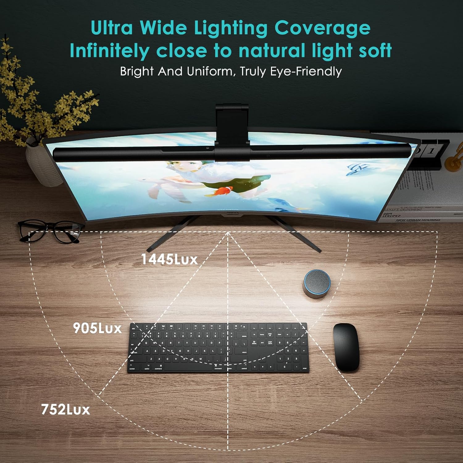 Quntis Monitor Light Bar PRO+ Wireless Remote, Fit for Curved/Flat Monitor, Eye Protection Black - شريط إضائة للشاشة