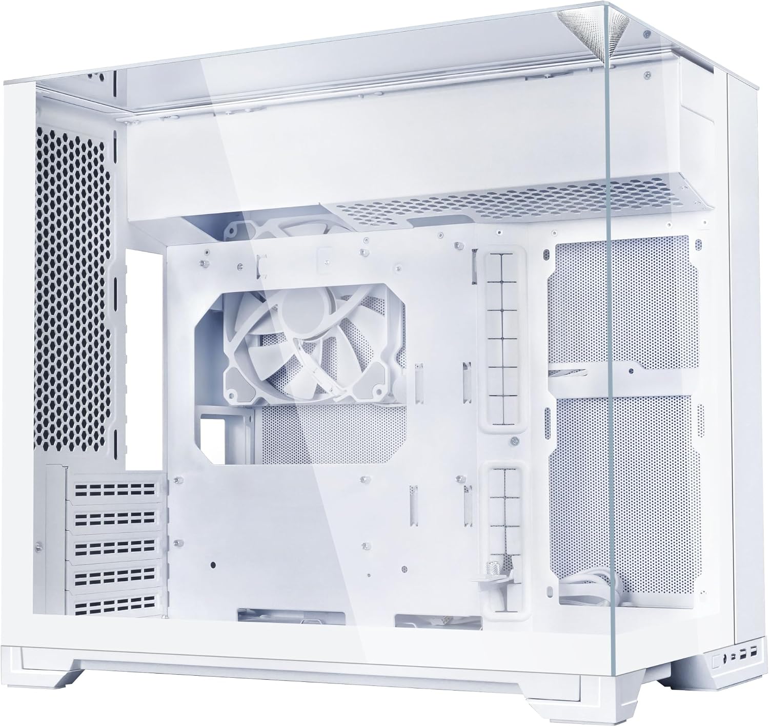 Lian Li O11 Vision-M PC Case White mATX, 140mm Fan, Triple Tempered Glass, Dual-Chamber, Supports 360mm AIO & ATX PSUs White - كيس ابيض
