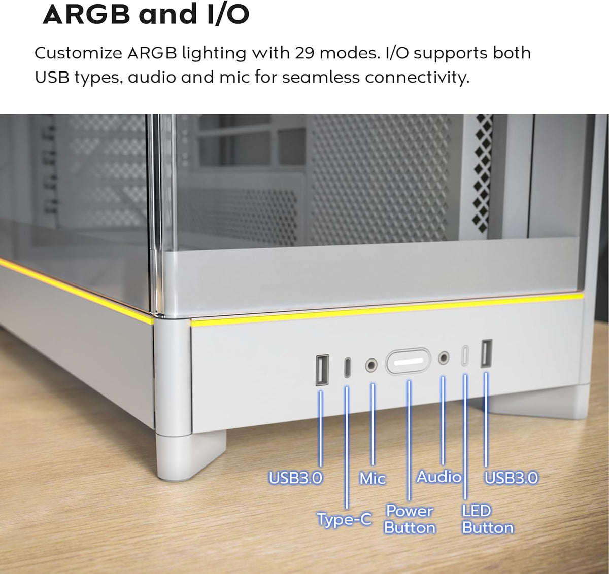 MONTECH HS02 PRO White Dual-Chamber ATX PC Case (5x ARGB PWM Fans) - كيس